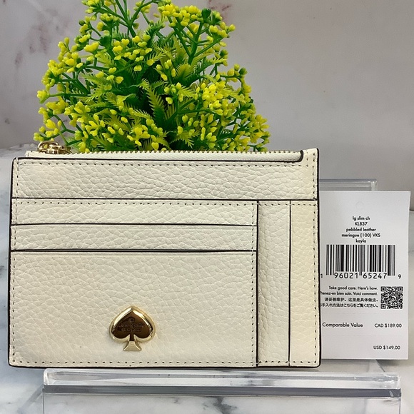 NWT Kate Spade Kayla Cream Pebbled Leather Card Wallet - Picture 1 of 5